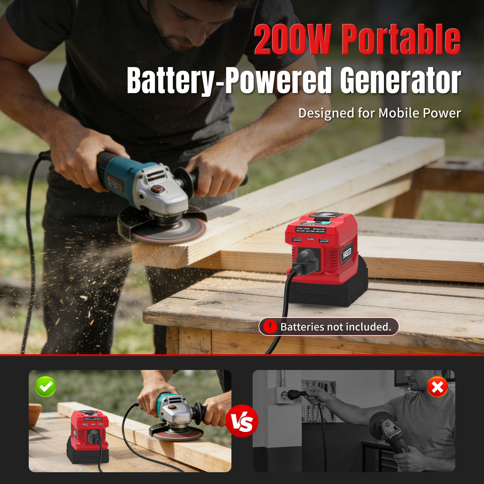 2-Pack 200W Portable Power Inverter for Milwaukee 18V Battery DC to 110V AC