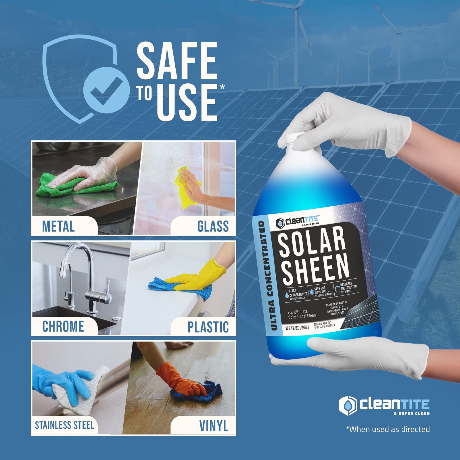 CLEANTITE Solar Panel Cleaner 1 Gallon (Makes 512 G) – 128 Fl Oz (Pack of 1)