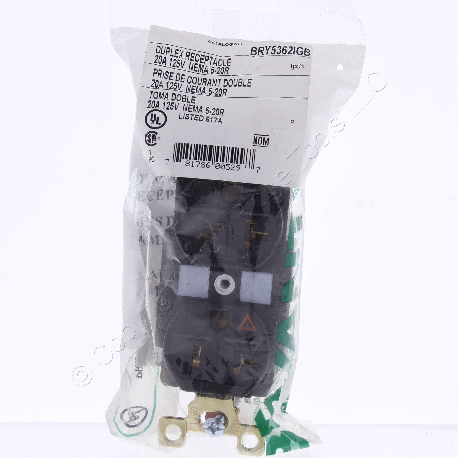 Bryant Hubbell Brown Isolated Ground Industrial Receptacle Outlet 20A BRY5362IGB