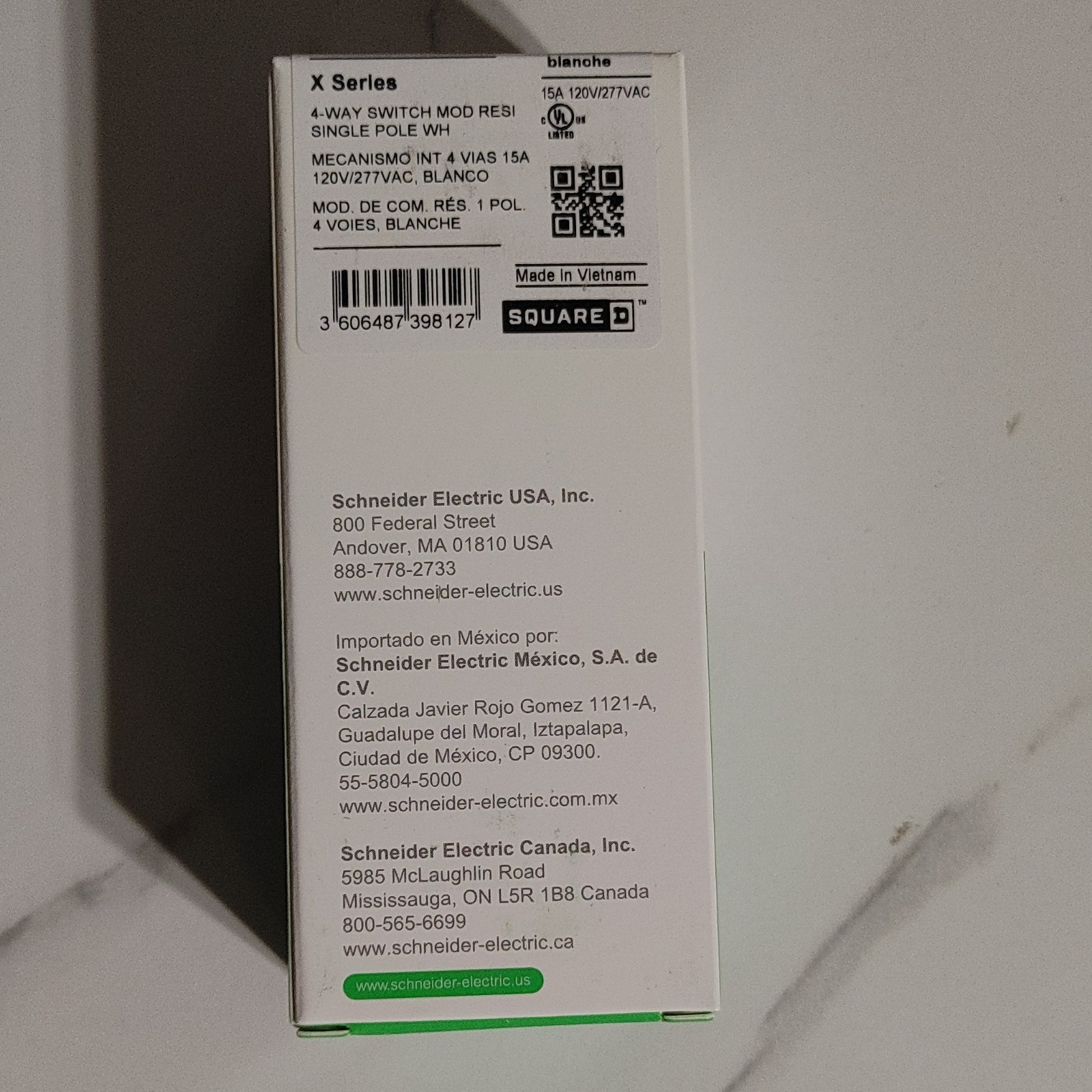 Square D SQR14141WH 4-Way Decorator Wall Switch White 120/277V 15A Cover