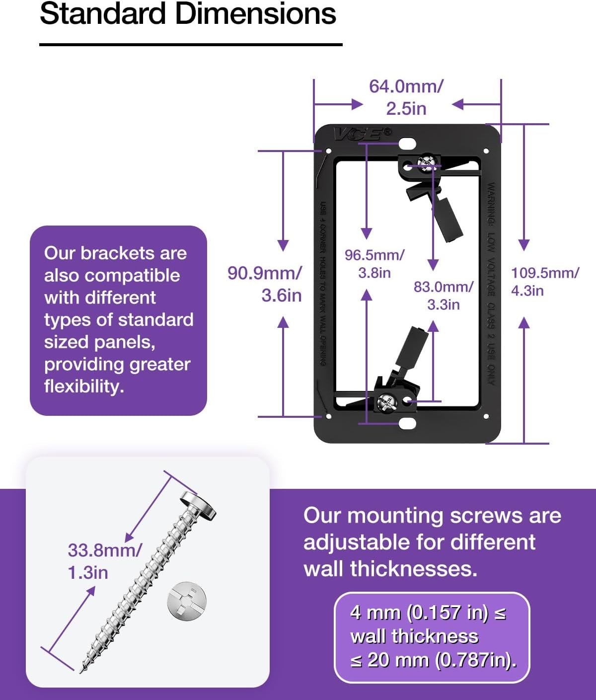 In-Wall Cable Management Kit 2x (Brush Wall Plate+Mounting Bracket) Pass Through