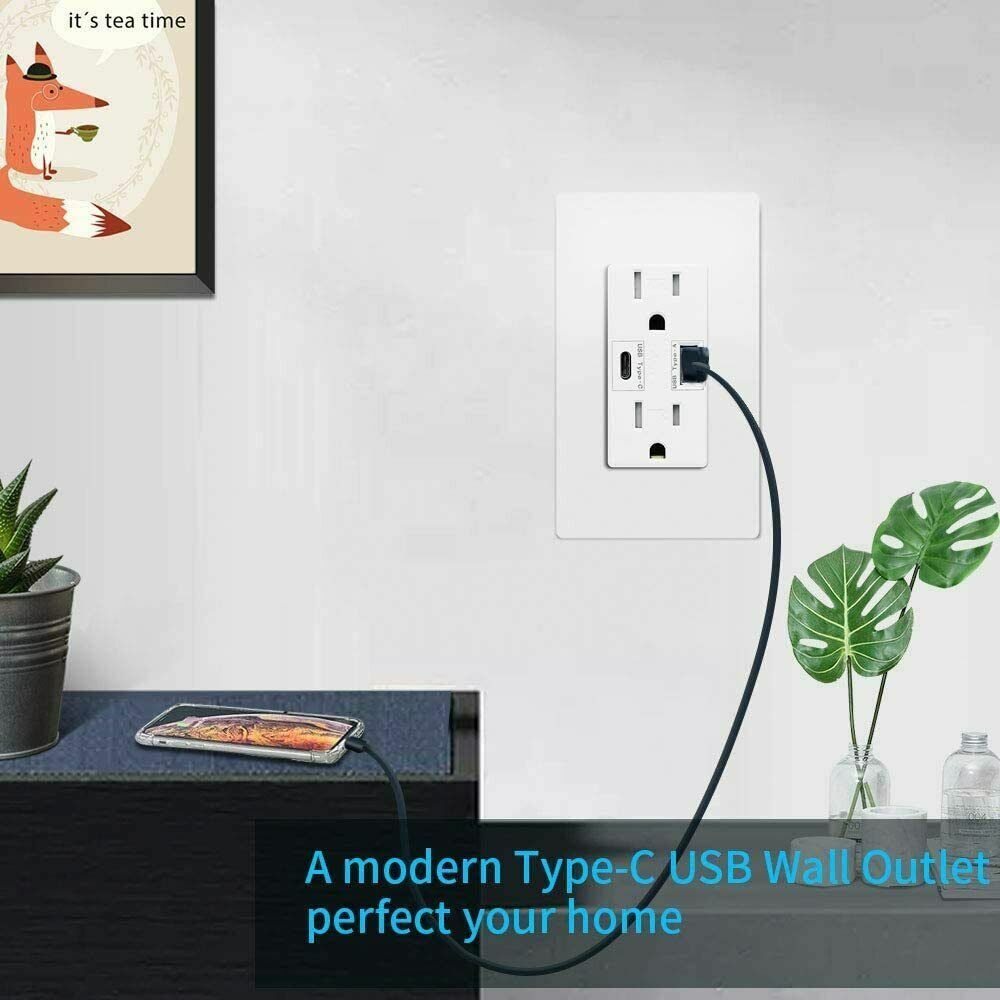 USB C Outlet Fast Charger 4.8A Duplex Receptacle 15A 125V Tamper Resistant 10pcs