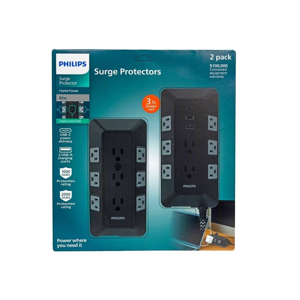 Philips 17-Outlet Surge Tap/Protector Combo Pack Black/Gray SPP9853B37