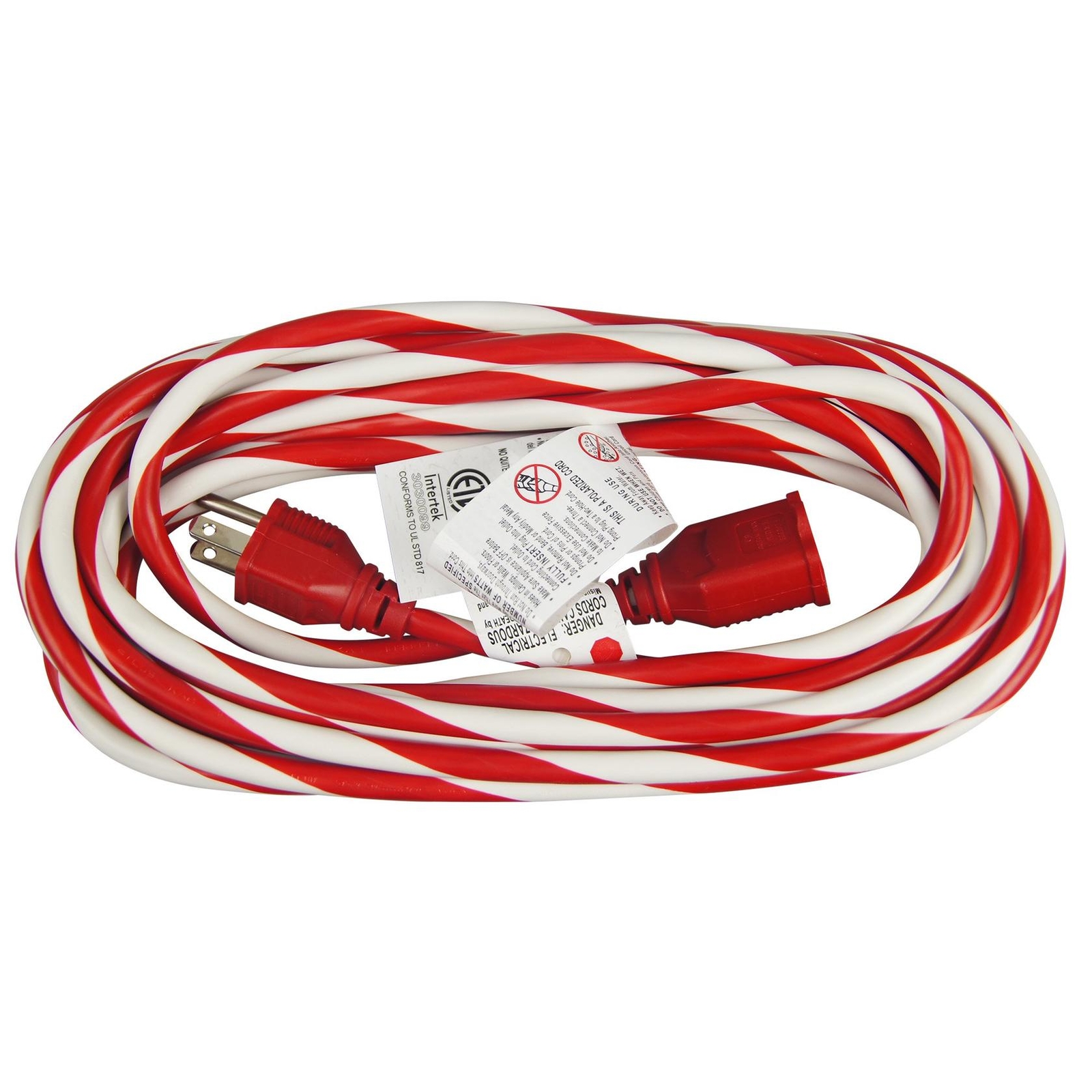 Hyper Tough 1-Outlet 25FT Candy Cane Extension Cord, Red/White