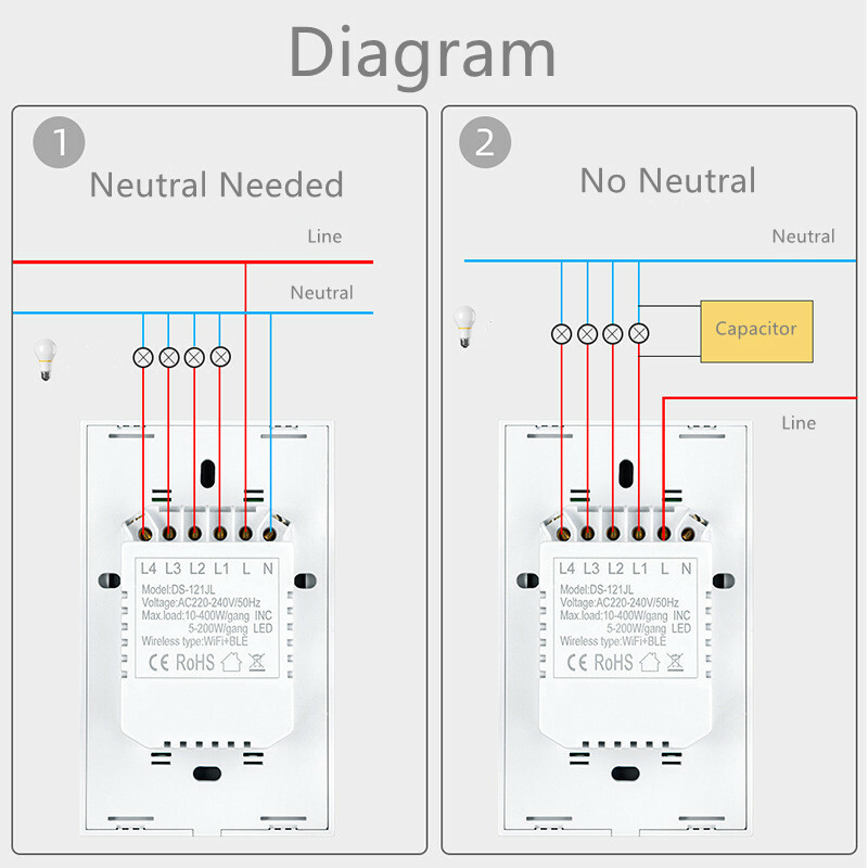 US WiFi Smart Wall Touch Switch Works with Apple Homekit Neutral Wire Dual Mode