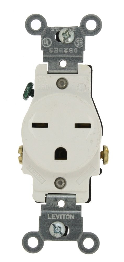 Leviton 15-Amp, 250-Volt, Narrow Body Single Receptacle, Straight White