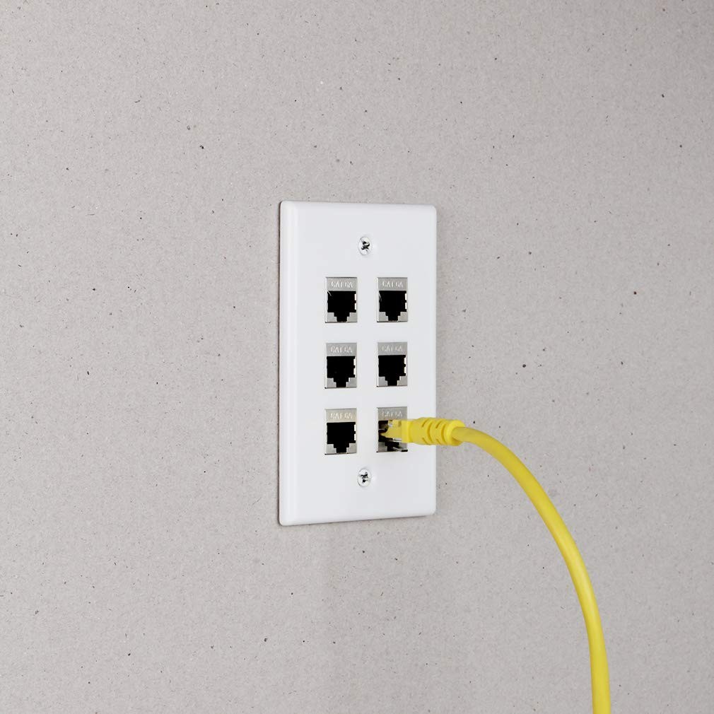1 PC 6 Ports Ethernet Wall Plate Single Gang RJ45 Mount Cat6a Cat5e Jack