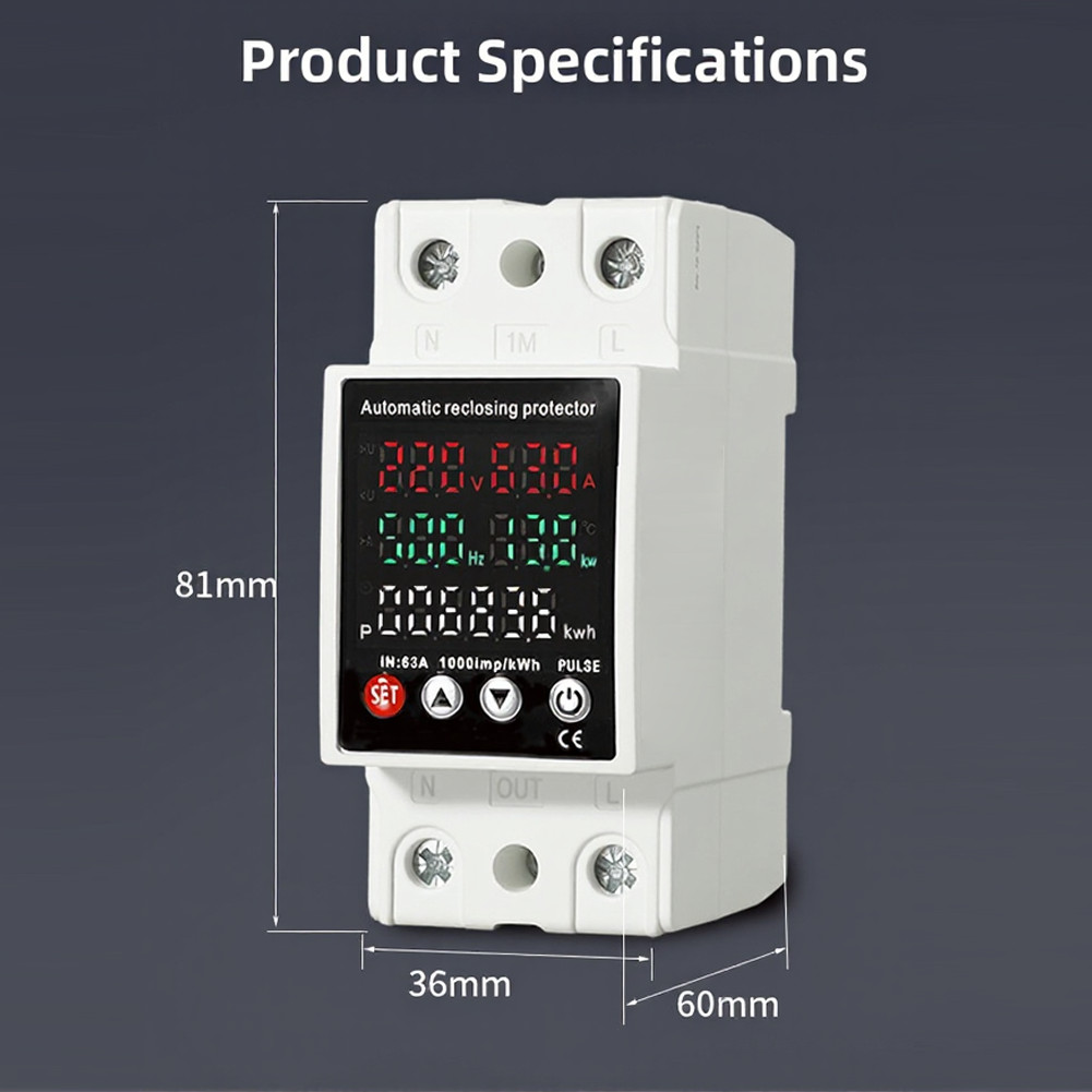 AC Voltage Protector with Auto Recovery AC 80V-300V 63A 130-300V Adjustable