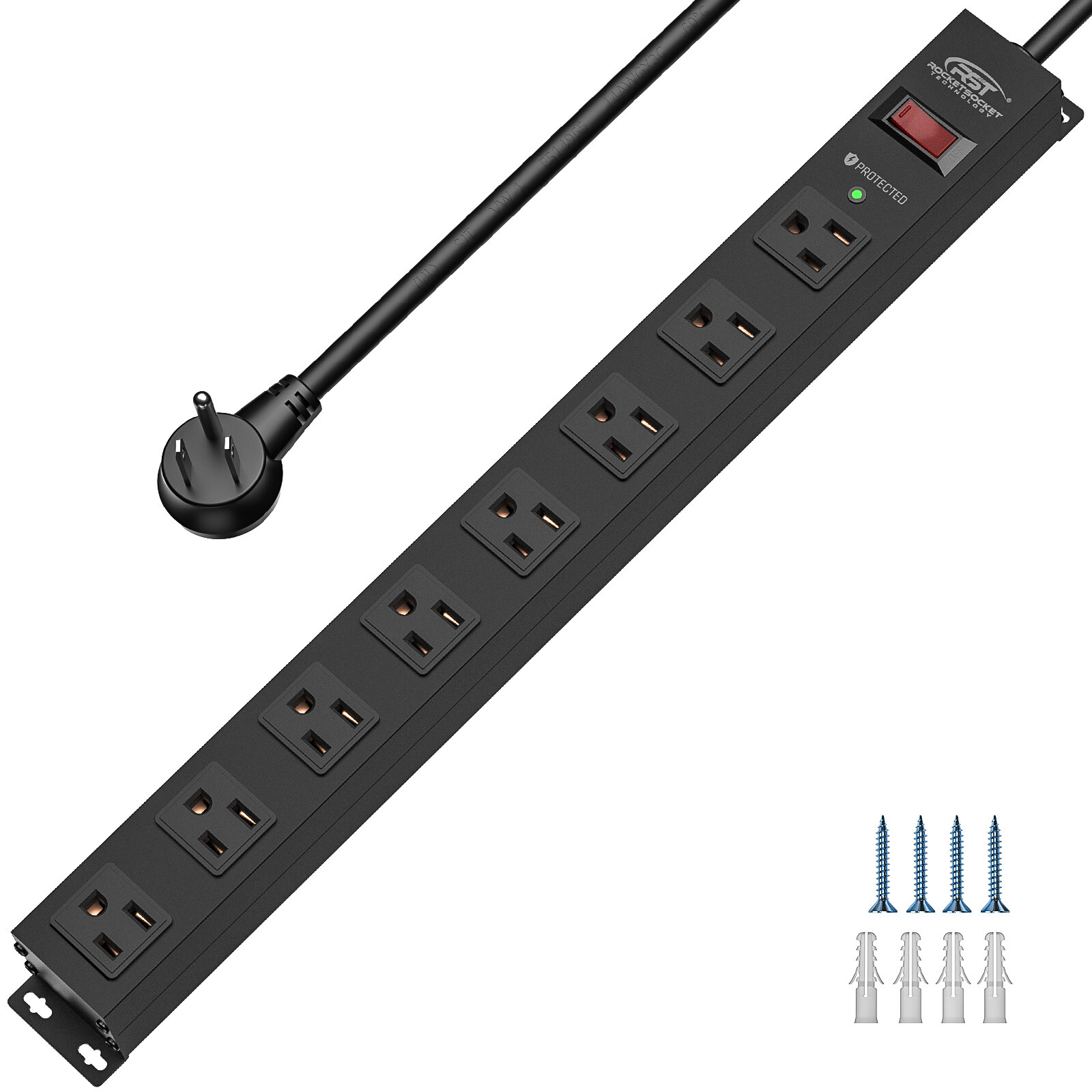 1875W 8-Outlet Heavy Duty Power Strip Surge Protector,6 Ft/15A Breaker,2100J