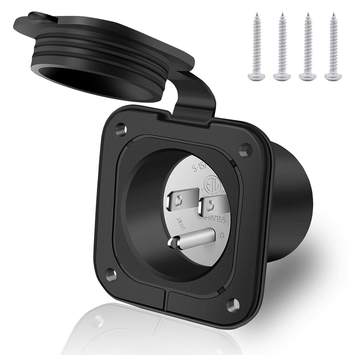 15Amp 125V Flanged Inlet Receptacle for Marine Boat RV Shed Electrical Extension
