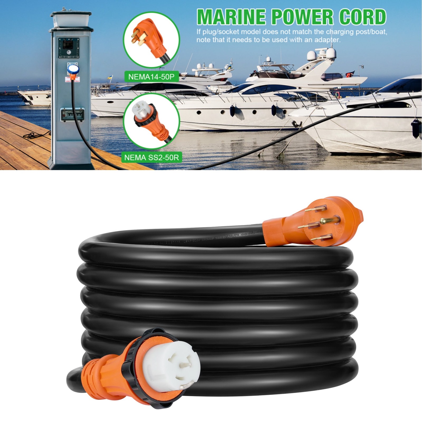 RV Camper 20 FT 50A Extension Cord with Inlet Box 14-50P to SS2-50R