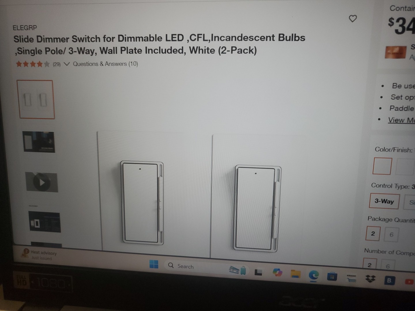 [2-Pack] Dimmer Light Switch- Single Pole or 3-Way for LED /Incandescent/ CFL