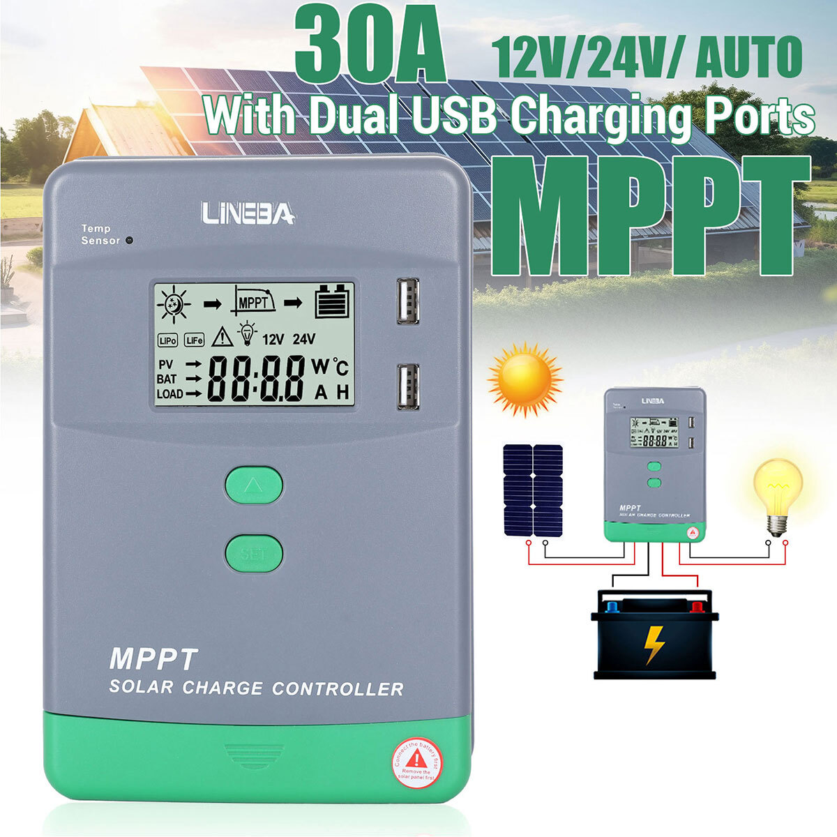 100A 60A MPPT Charge Controller 12V/24V/36/48V Auto, Solar Charge Controller LCD