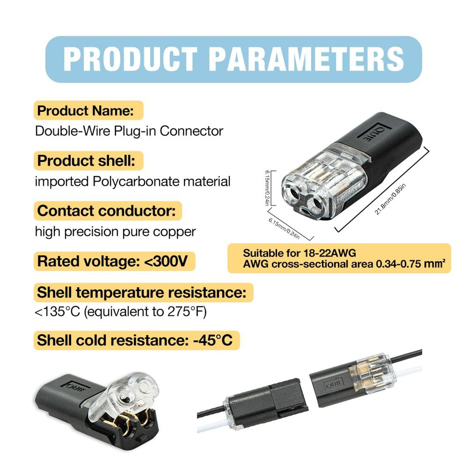 Double-Wire Plug-in Connector, Low Voltage Wire Connector with Locking Buckle…