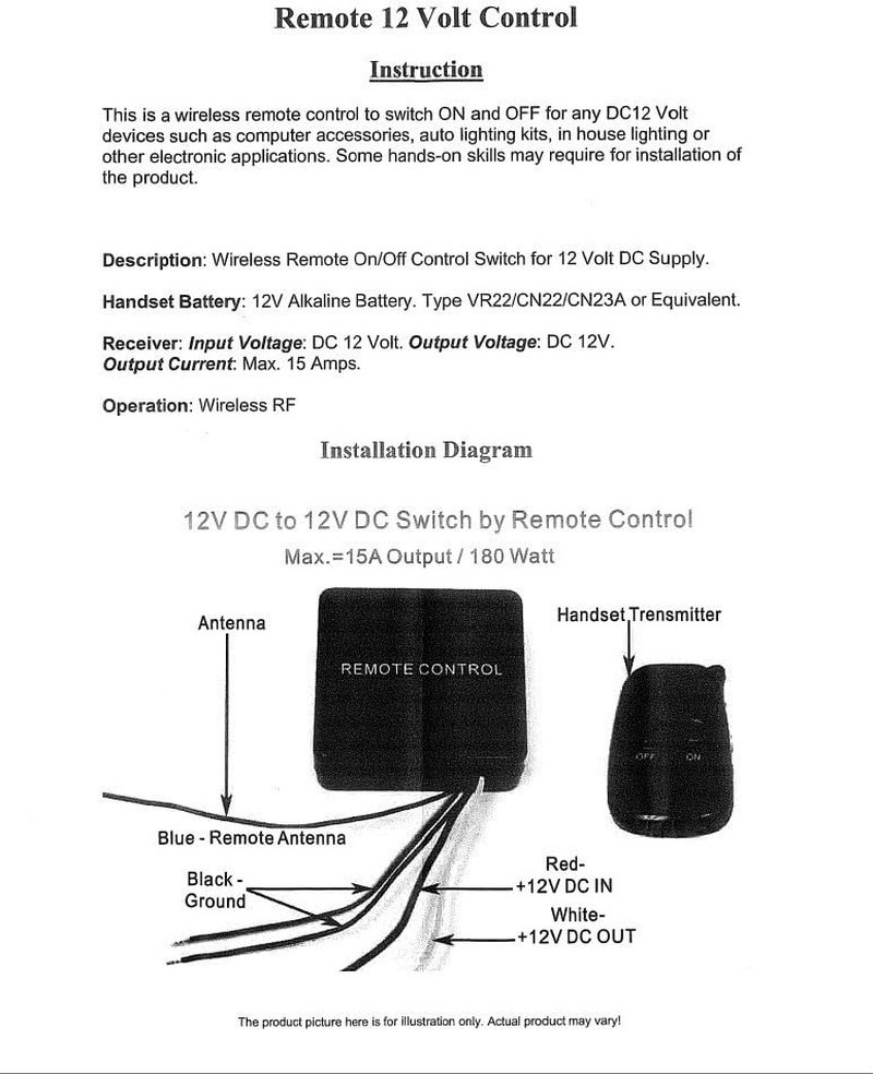 RM02 12V 15A Wireless Relay Switch Kit with 2 Remote Controls, Long Range RF Rec