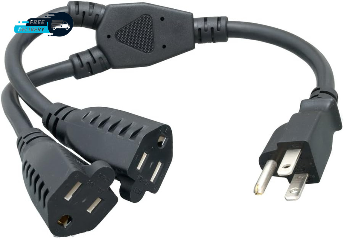 Power Cord Extension and Splitter NEMA 5-15P to NEMA 5-15R X 2/ 16 AWG