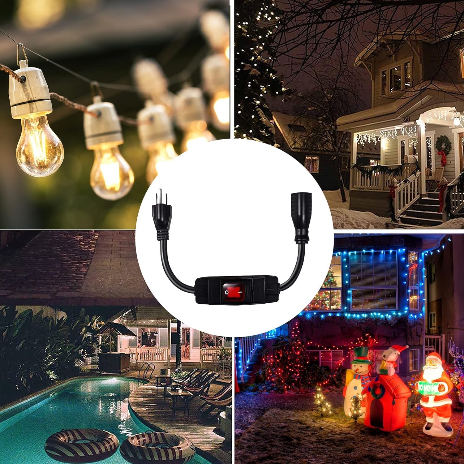 Outdoor Waterproof On/Off Switch Extension Cord, Heavy Duty 125v/250v Black SJTW