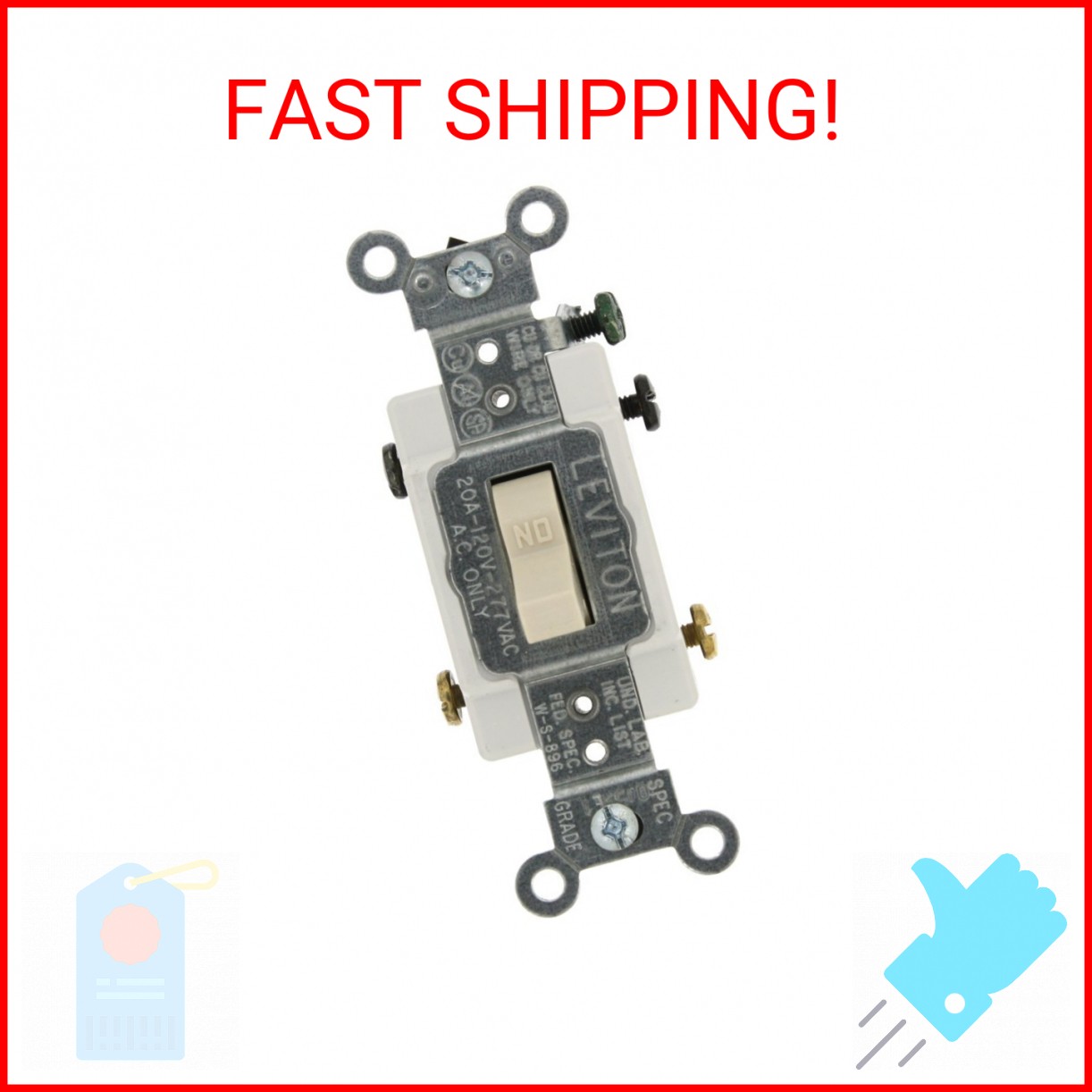 Leviton CS220-2T 20-Amp, 120/277-Volt, Toggle Double-Pole AC Quiet Switch, Comme