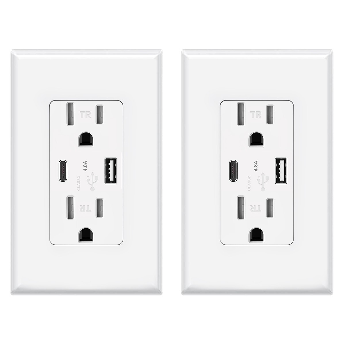 4.8A USB Type C Wall Outlet Duplex Receptacle 15 Amp, Tamper Resistant, 2pack
