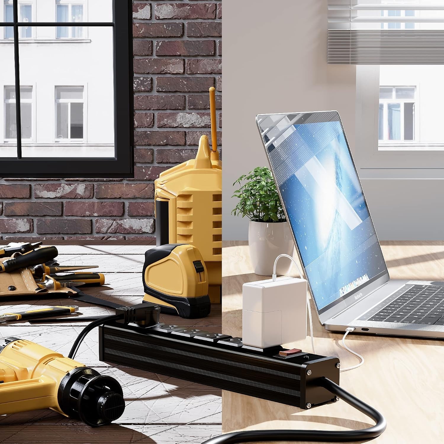 Wall-Mount 6 Outlet Heavy Duty Power Strip – Ideal for Workstations & Workshops