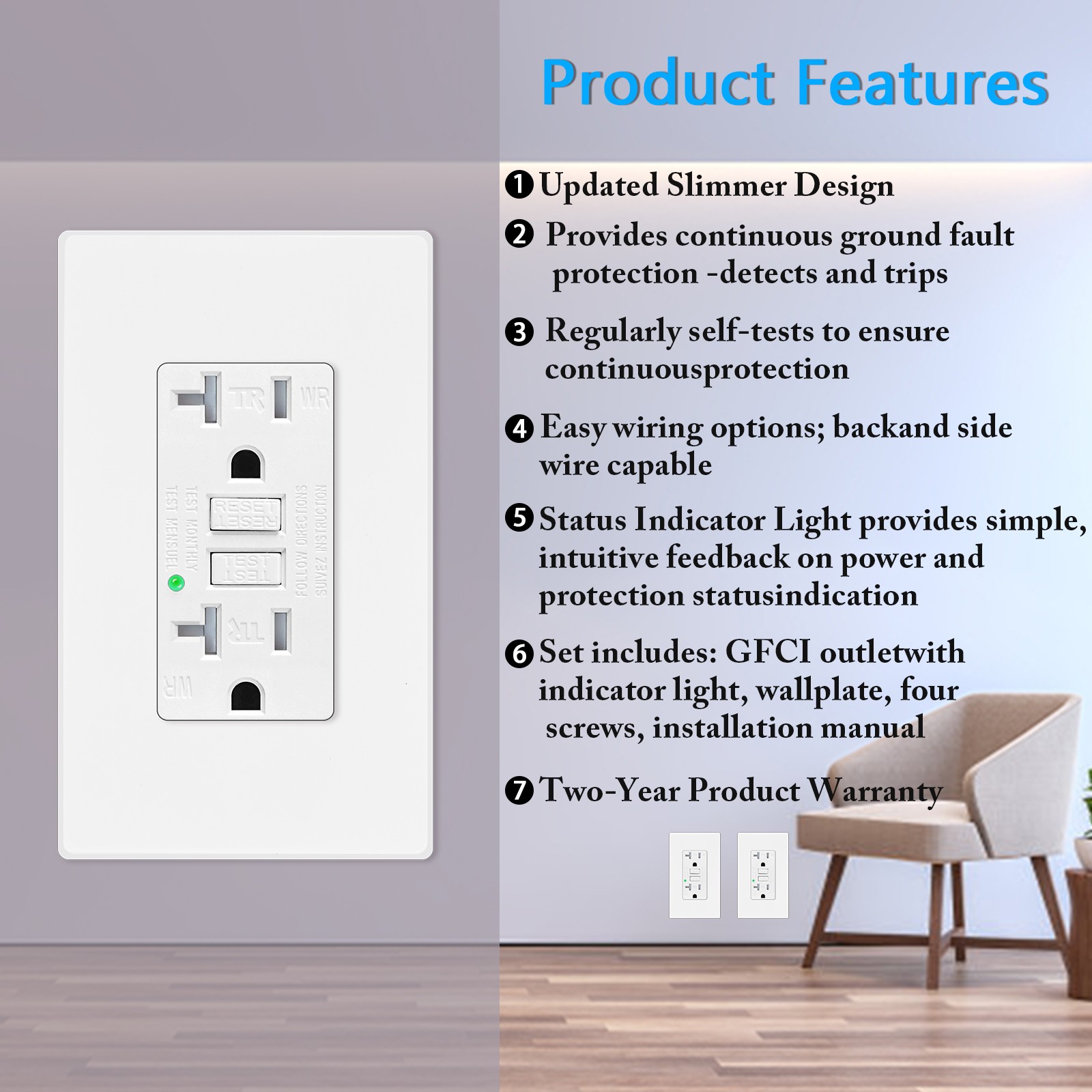20AMP GFCI Outlet Receptacle Tamper Resistant ETL Listed White GFI TR WR GFCI