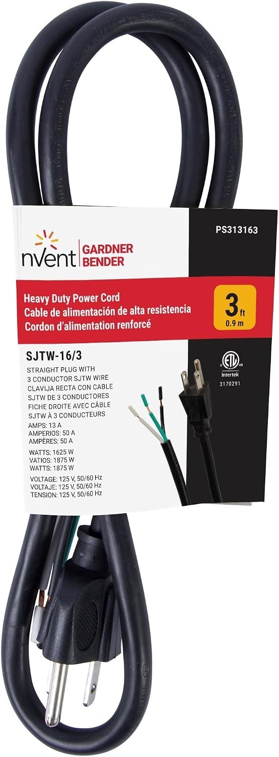 nVent Gardner Bender PS313163 3 ft, 16/3 SJTW Appliance & Power Tool Cord