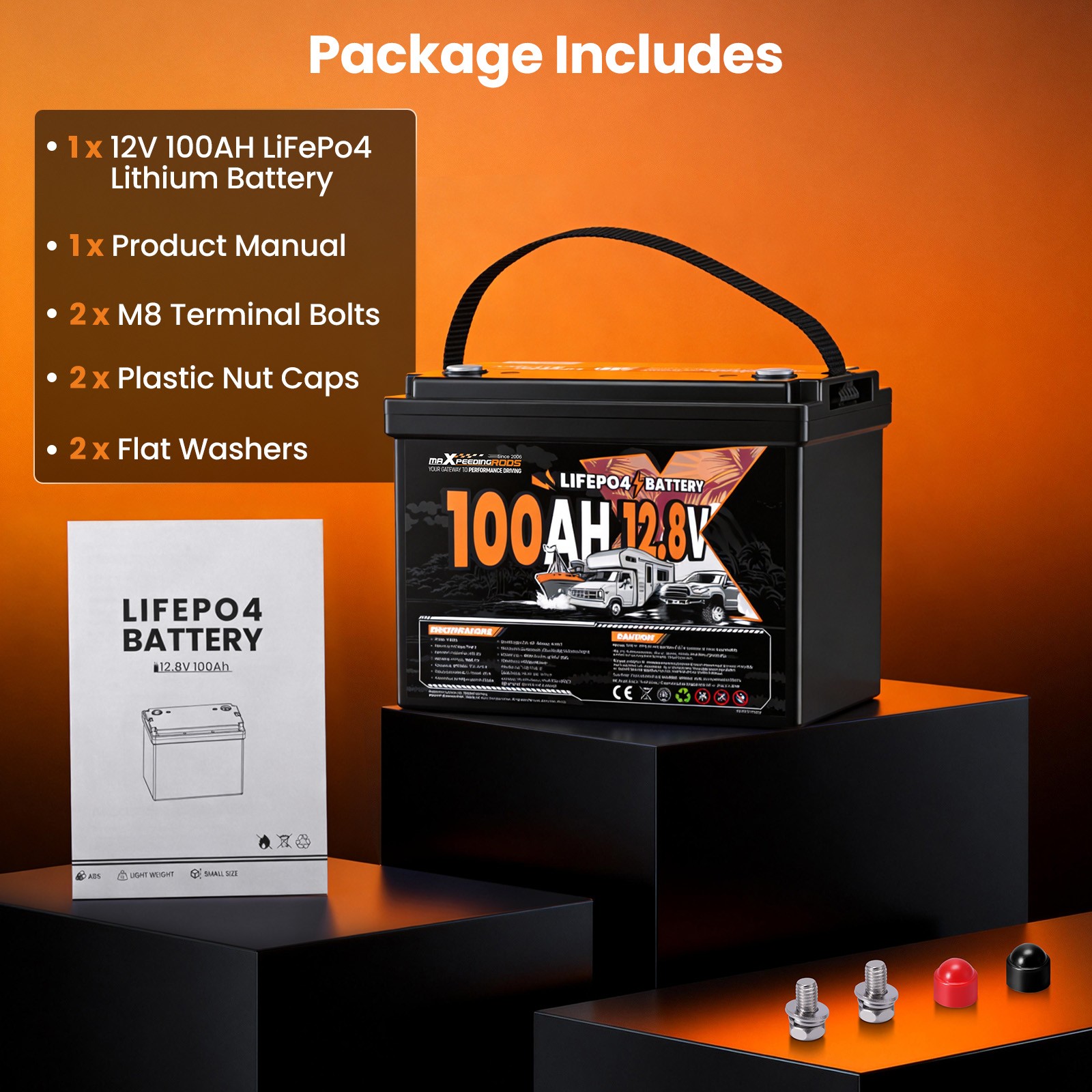 12V 100Ah Lithium LiFePO4 Battery for RV Boat Caravan,Marine Built-in BMS