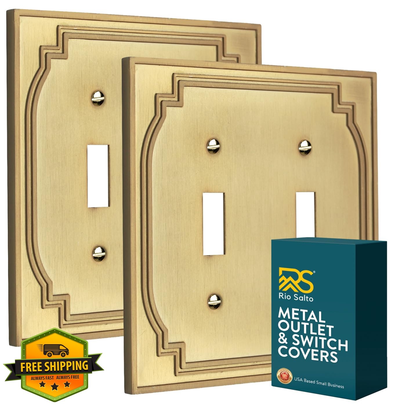 Rio Salto Double Switch Plate Brushed Brass Gold 2PK