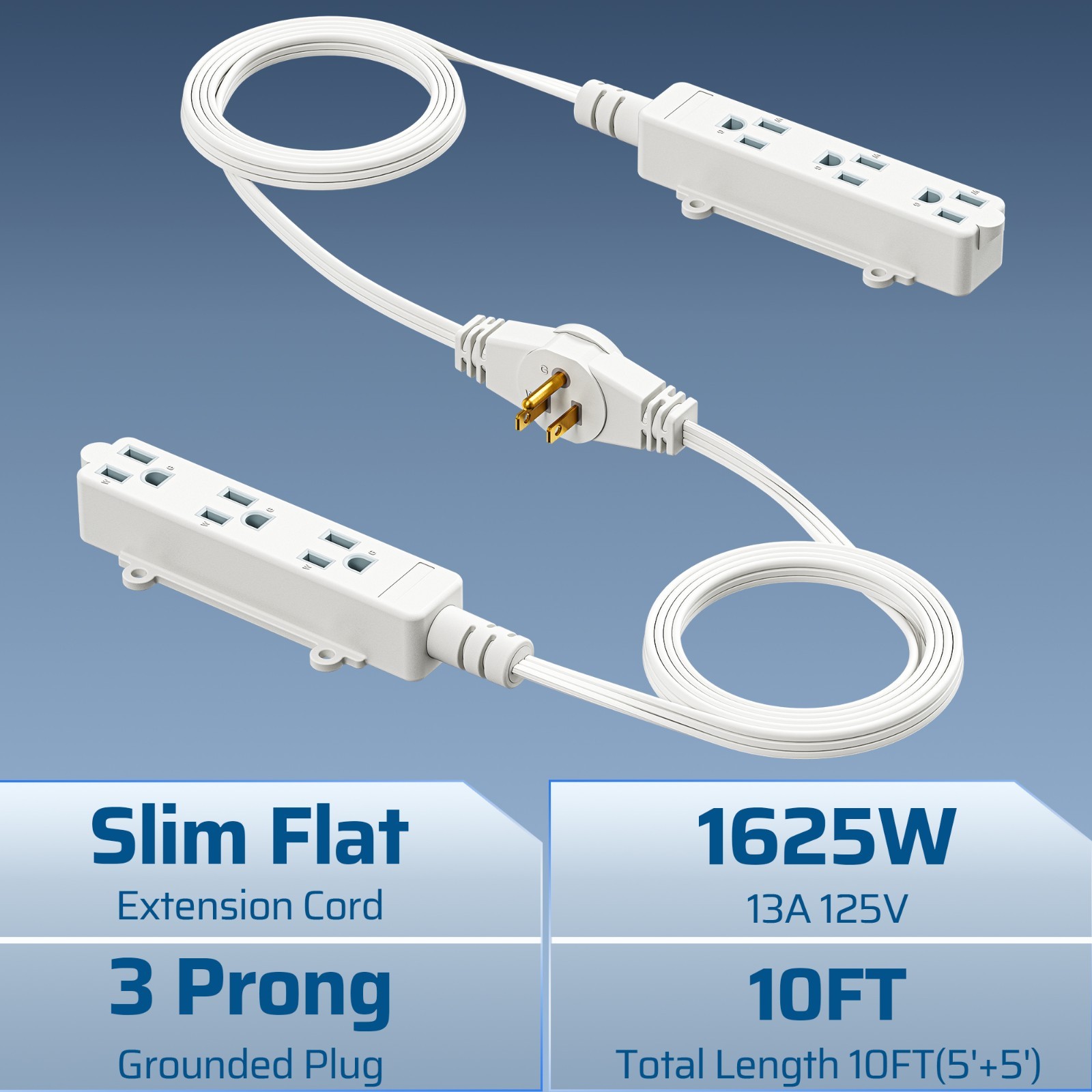 DEWENWILS 10ft (5+5) Twin Extension Cord SPT-3 5ft Each Side with 3 Outlets