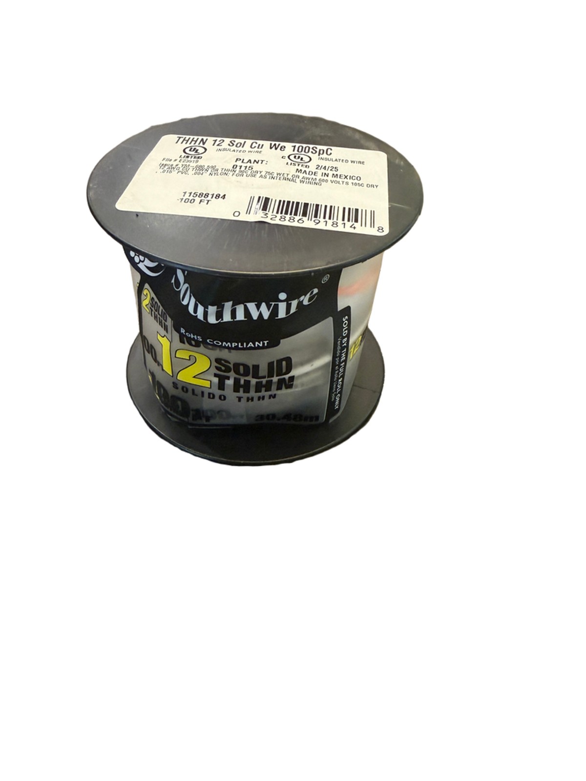 Southwire 11588184 100 ft 12 AWG White Solid Copper THHN/THWN-2 Wire