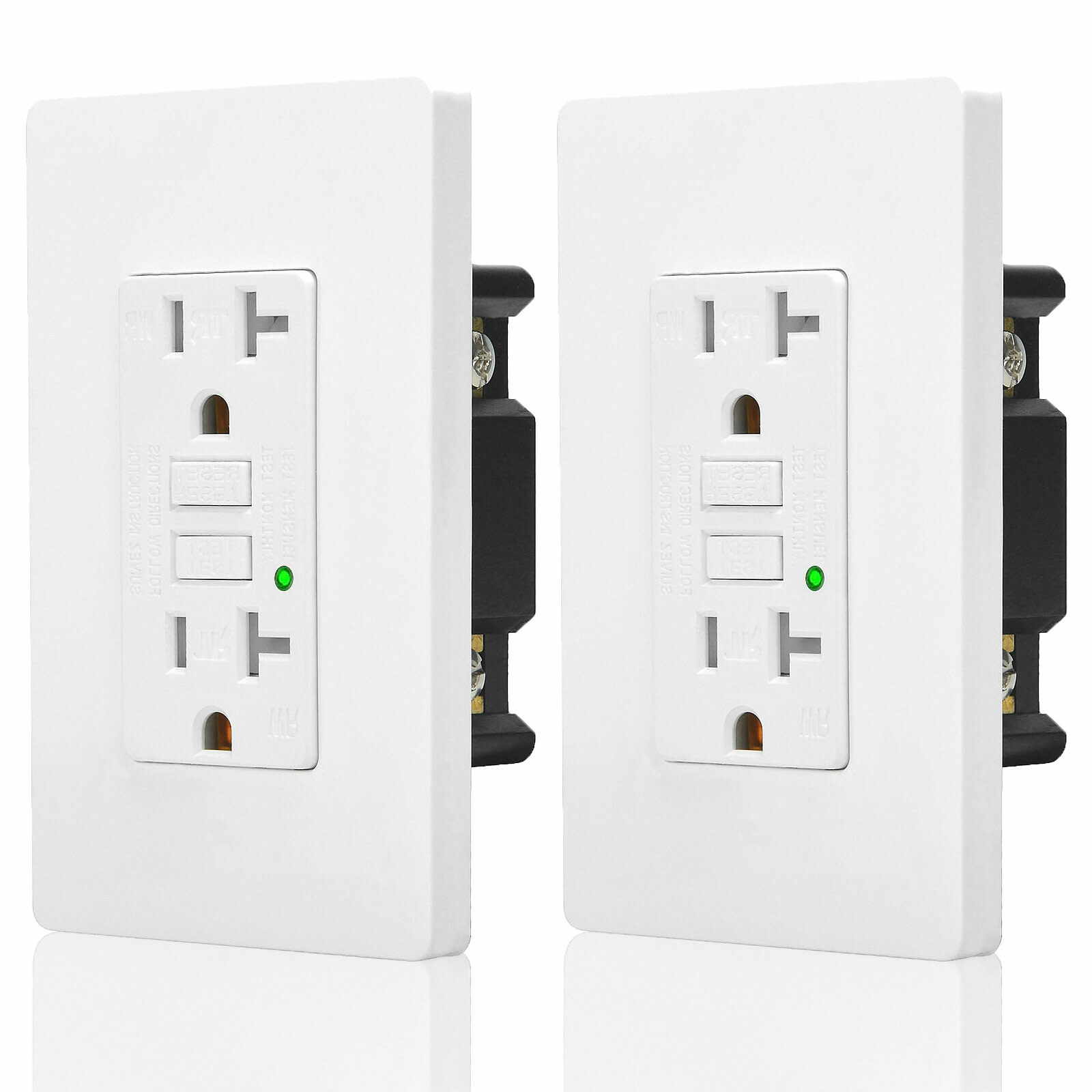 20A Amp GFCI Outlet GFI 110V Decora Receptacle Self-Test TR WR with Cover 2 Pack