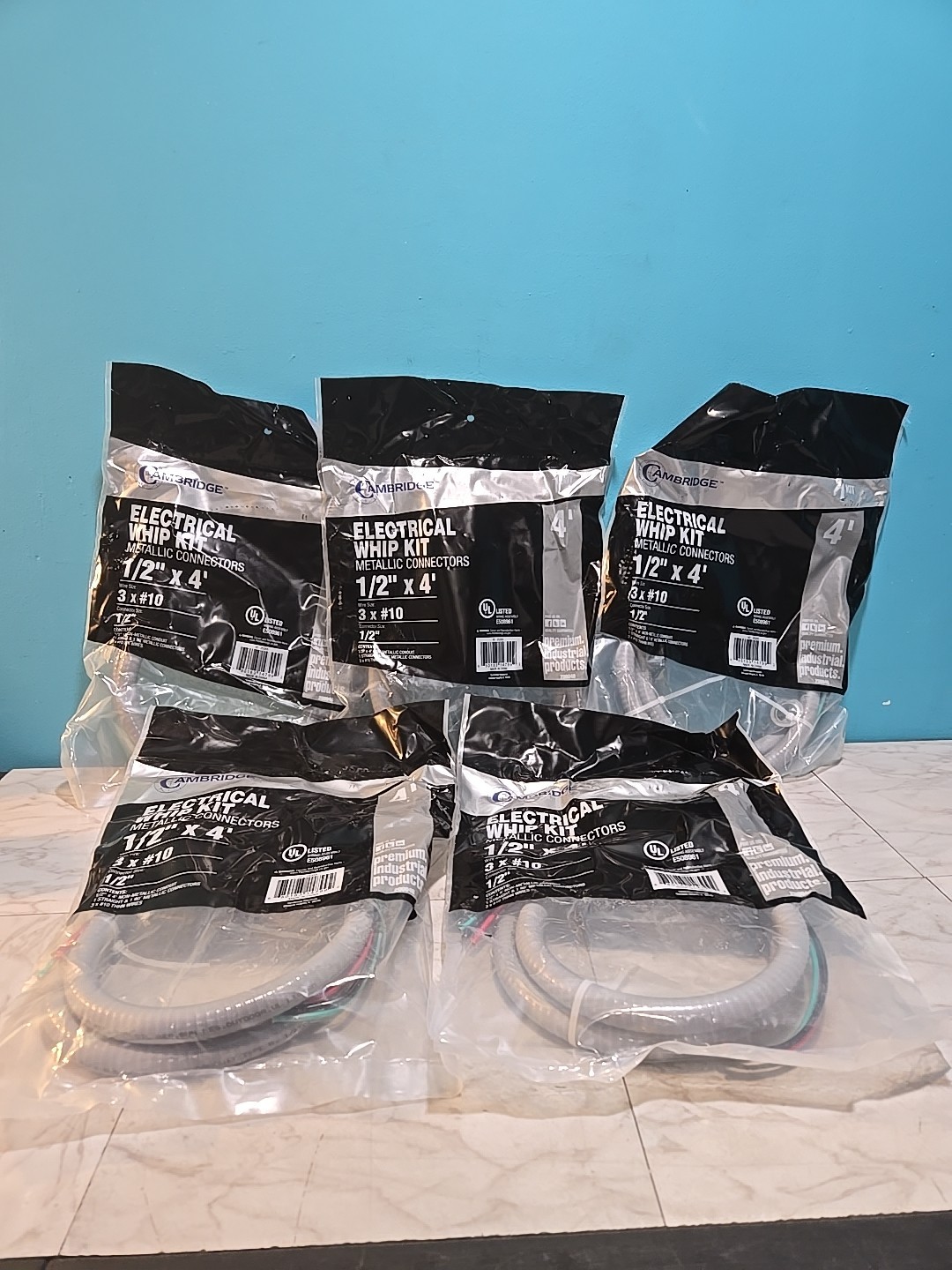 Lot Of 5 Cambridge 1/2″ x 4Ft, 3 x #10 Thhn Power Whip Kit, Non-Metallic Conduit