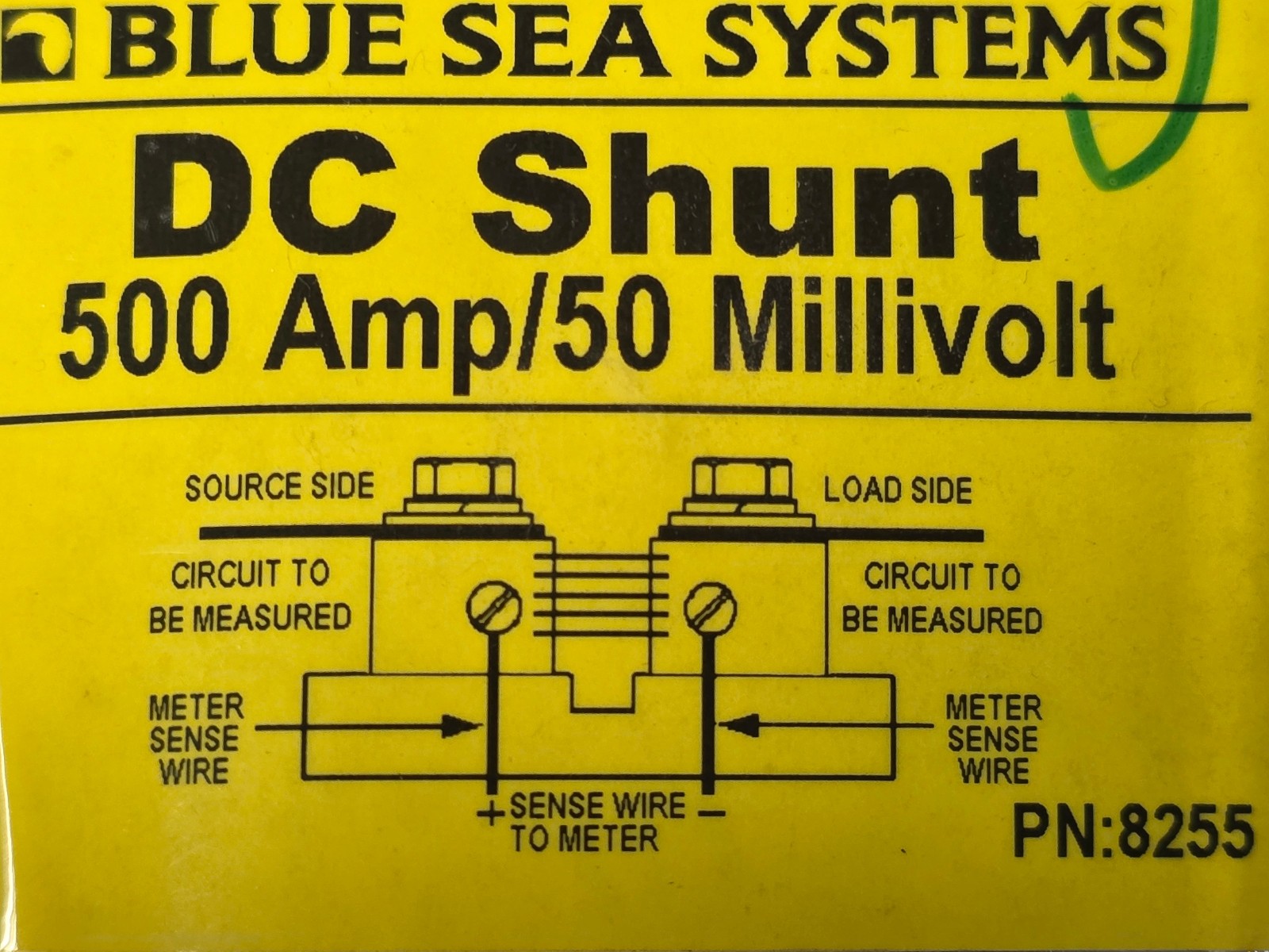 Blue Sea 8255, 500A 50mV DC Shunt, Solar & Marine, Bass 250-1100-500 (NOS)