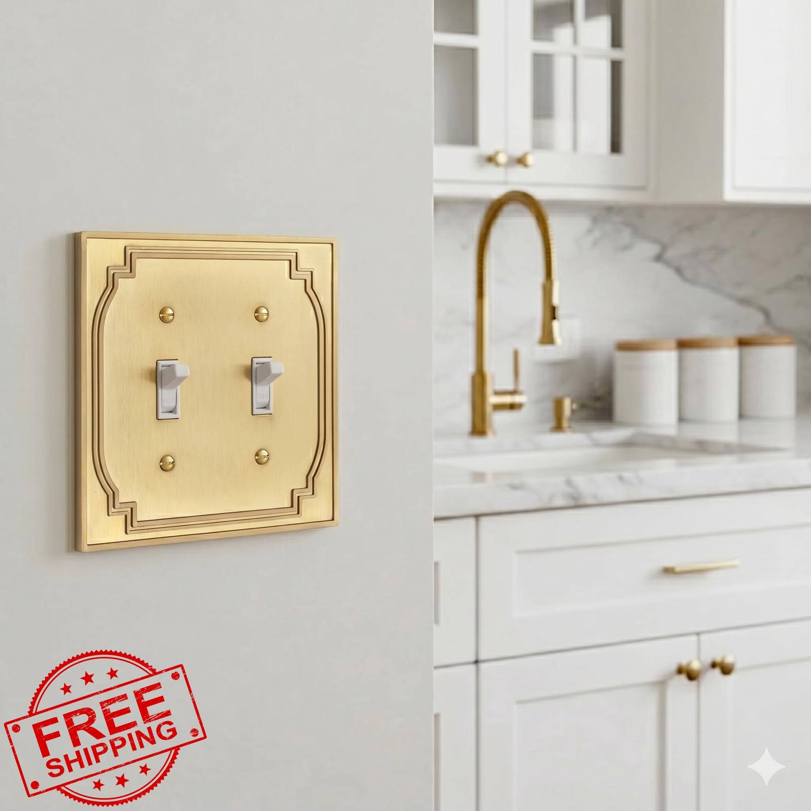 Rio Salto Double Switch Plate Brushed Brass Gold 2PK