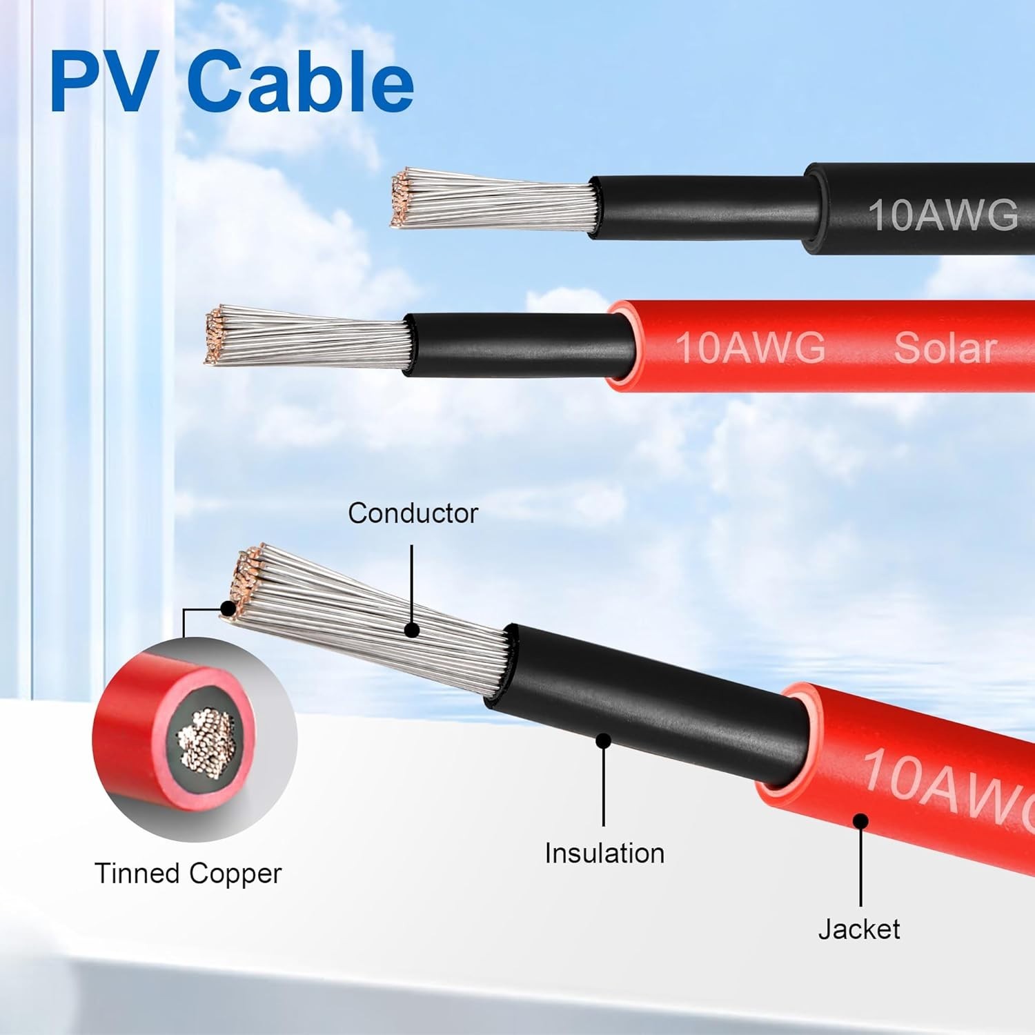 30 FT 10AWG Solar Panel Extension Cable,10 Gauge Extension Cord,5FT 10FT 20FT 30