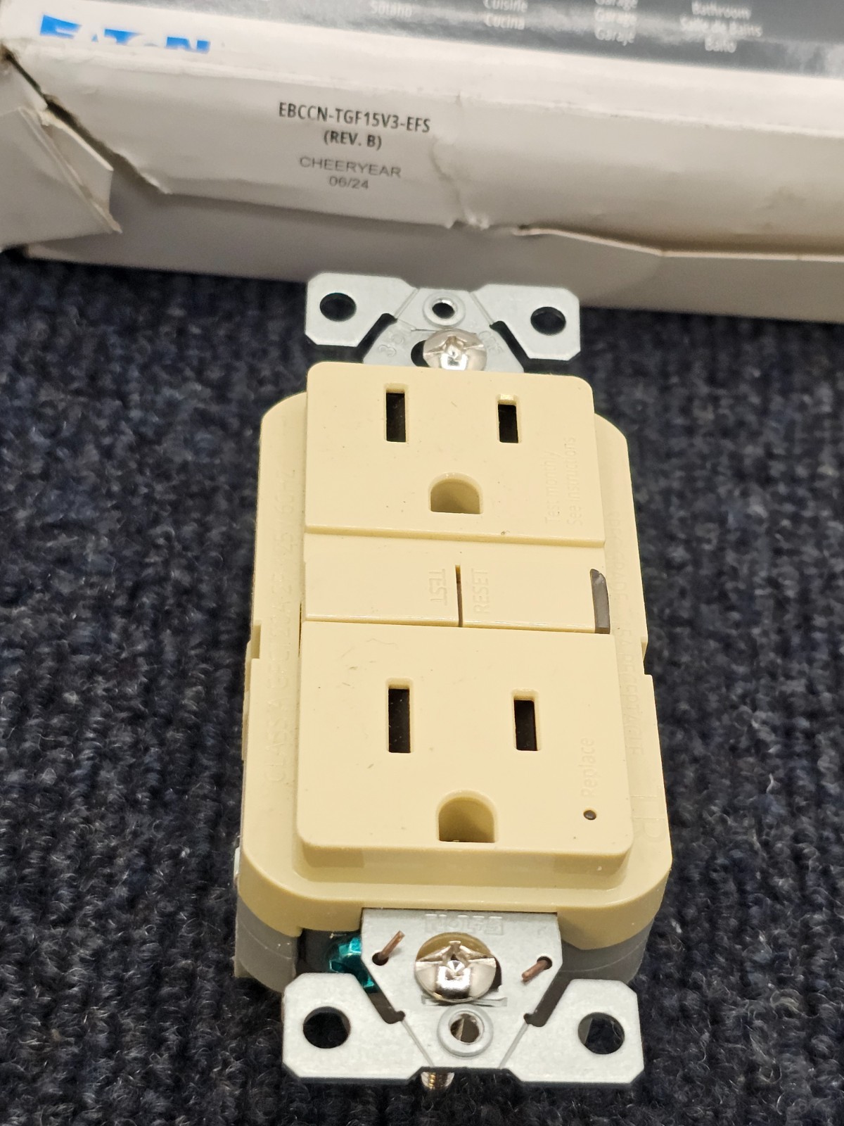 (QTY 3) Eaton TRGF15V-3-L: 15A Tamper Resistant Duplex Receptacle – Ivory