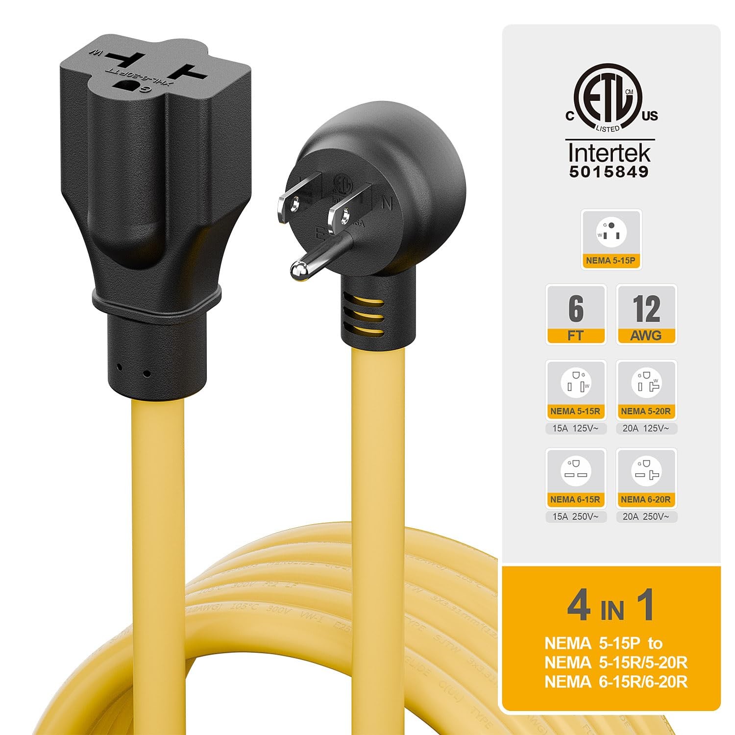 Plugrand XHL-006A Indoor/Outdoor Angled 4 in 1 Extension Cord 3 Prong