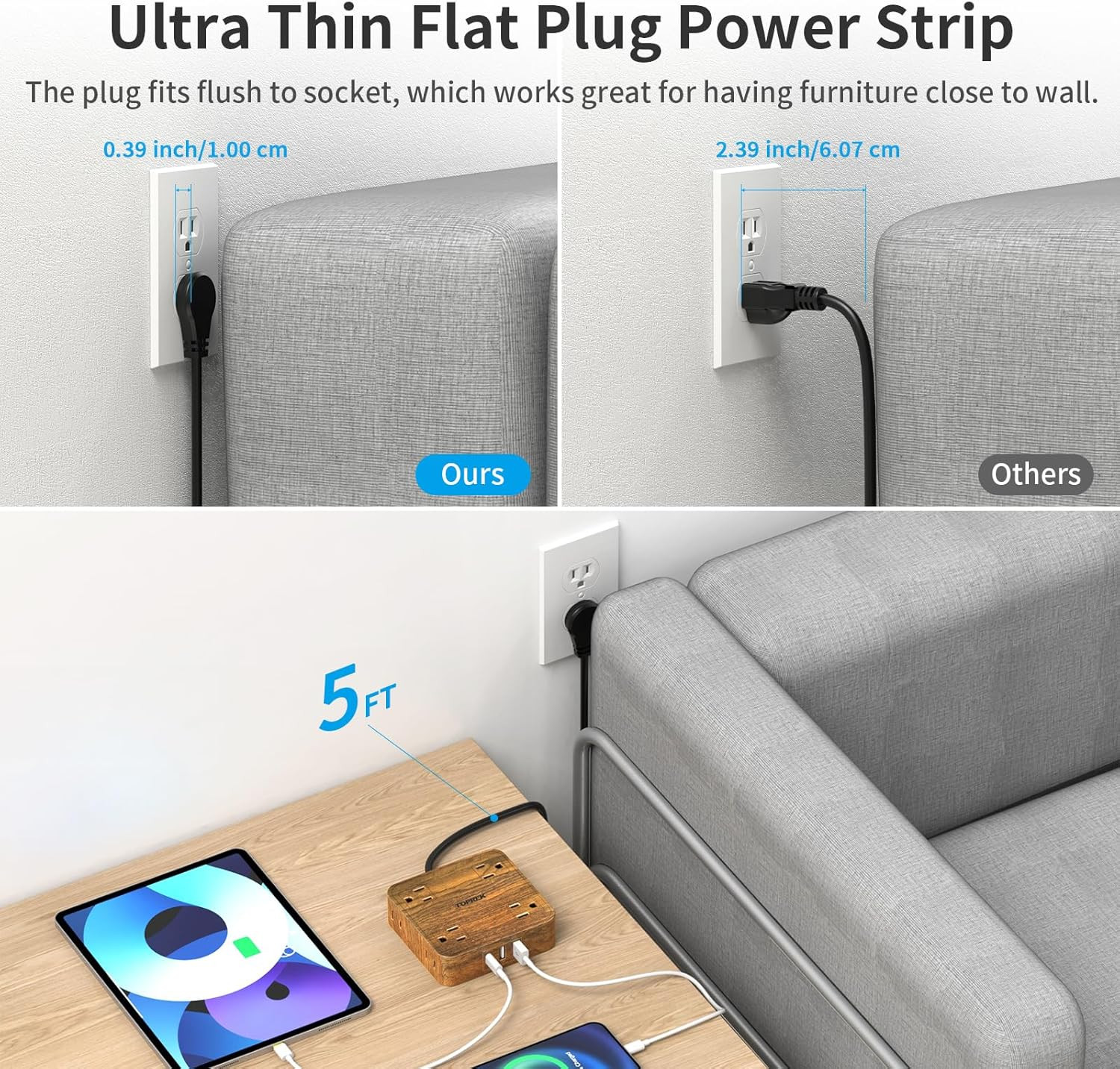 Power Strip Surge Protector (1080J), 8 Widely-Spaced Outlets with 1 US…