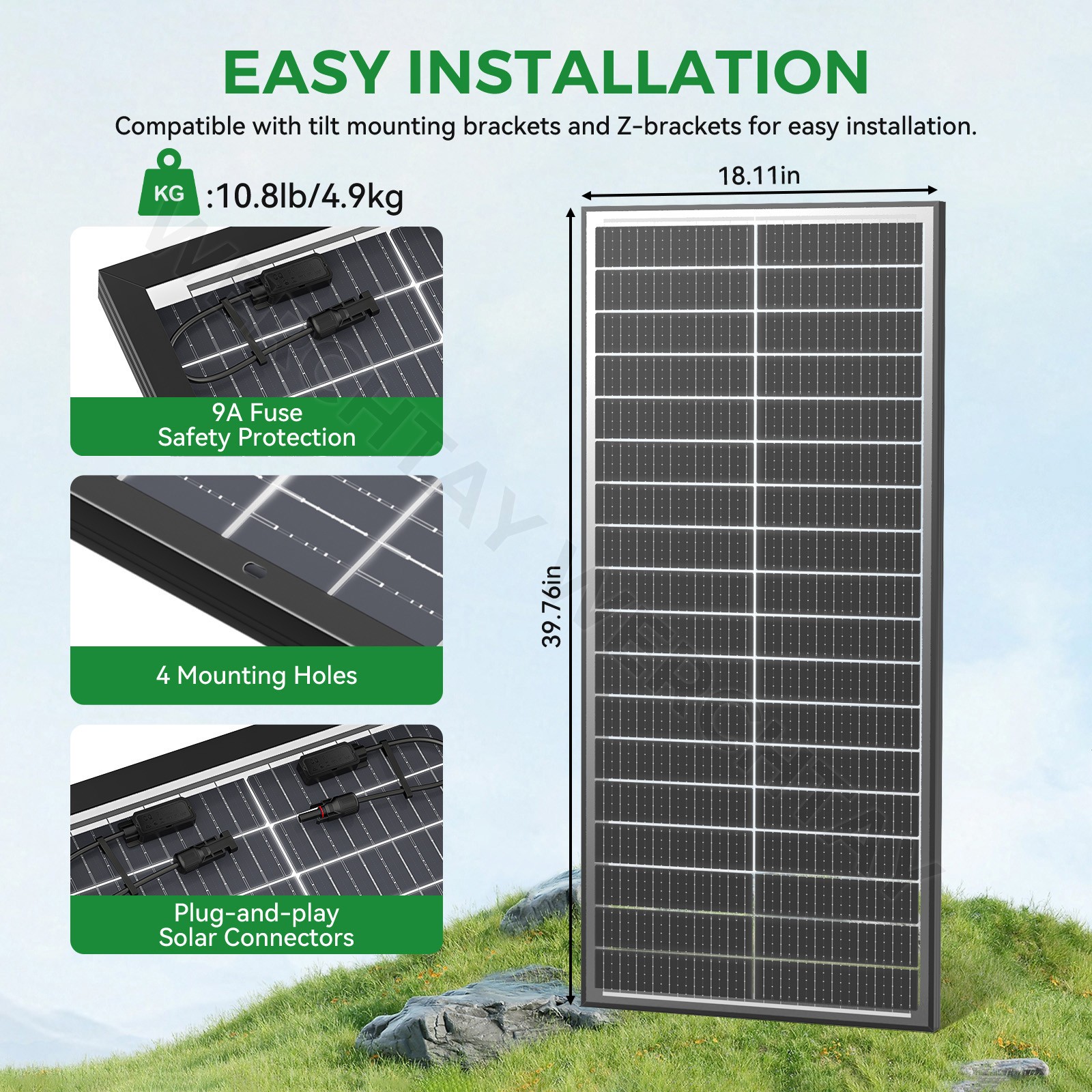 100 Watt Solar Panel Bifacial 12V Home PV Power Off-Grid RV Camper System Carava