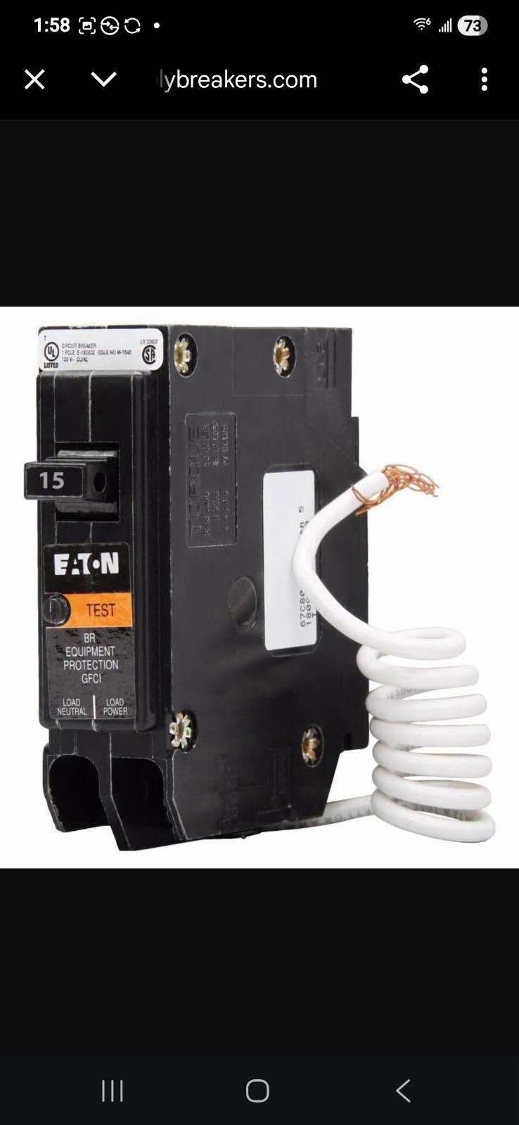 Eaton 15A/20A Plug-In Circuit Breaker GFCI AFCI Surge Protection 120V/240V