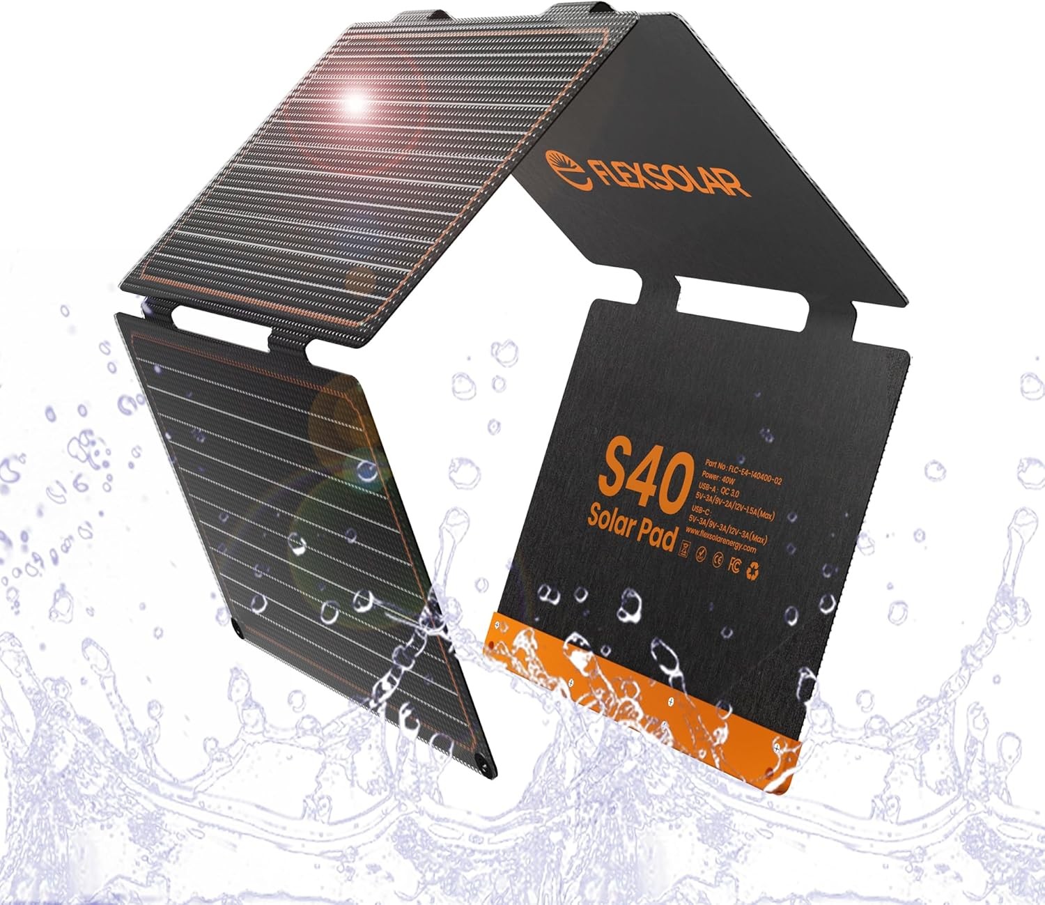 FlexSolar 40W Solar Panel Charger USB-C PD18W USB-A QC3.0 IP67 Open Box