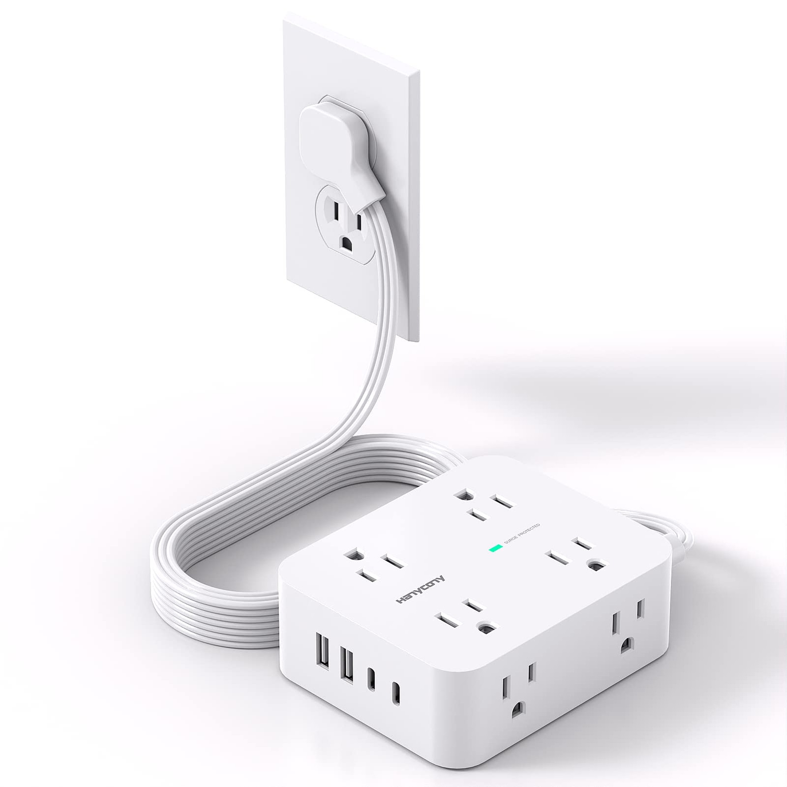 Surge Protector Power Strip 5 Ft Flat Plug 8 Outlets 4 USB 1080J Office Ext