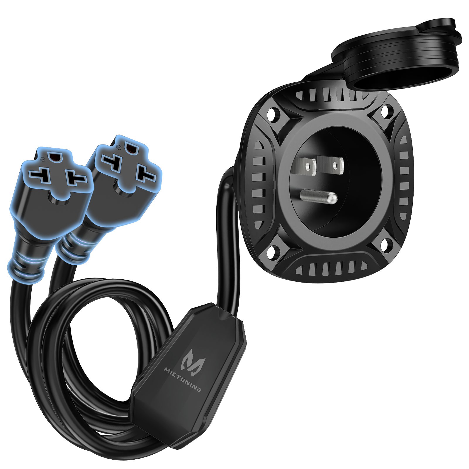 5-in-1 AC Port Plug 20A 125V Dual 20″ Extension Cords, RV Shore Power Inlet T-B