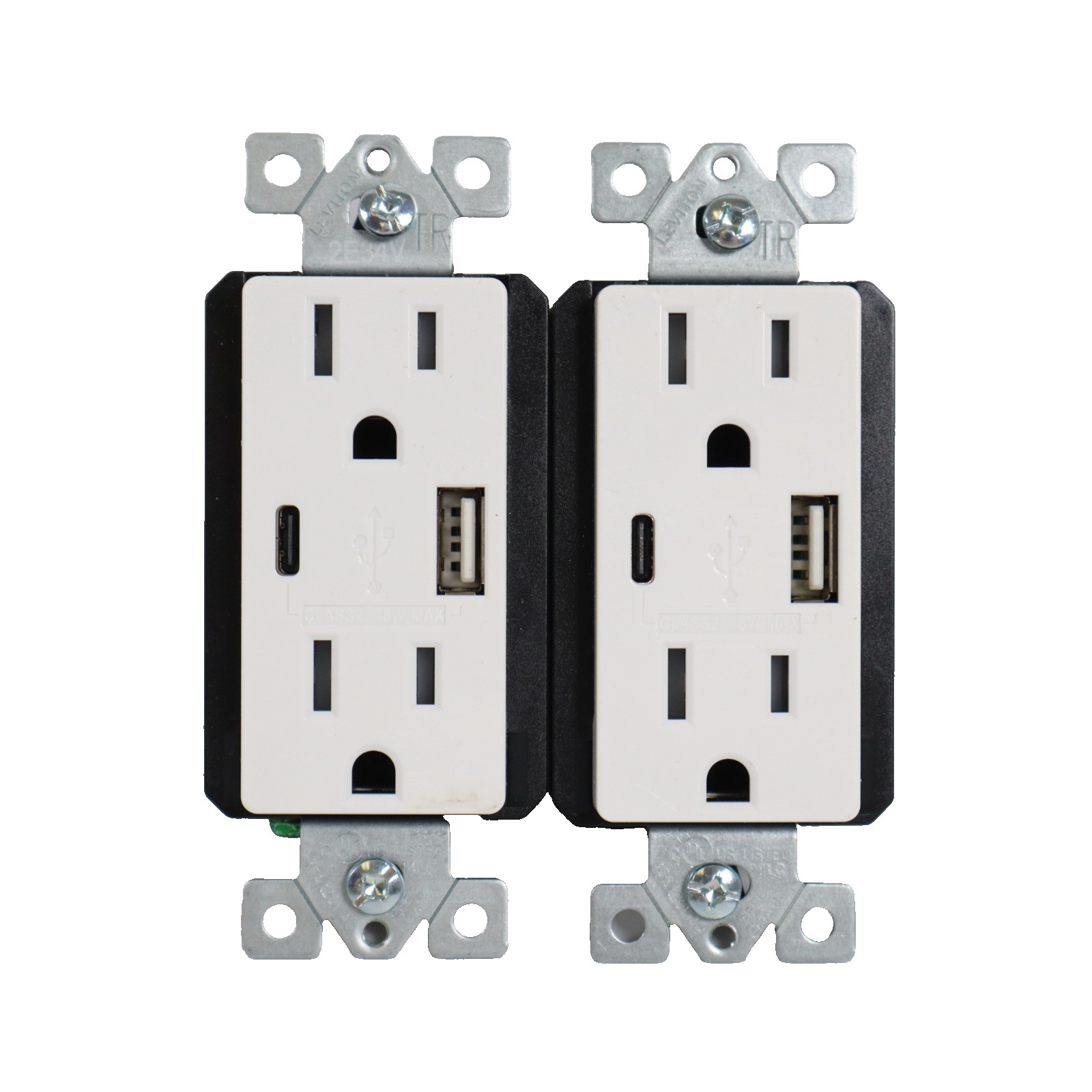 Leviton USB Type A/C In-Wall Charger Outlet T5638-W – Lot of 2 – Scuffed Plating