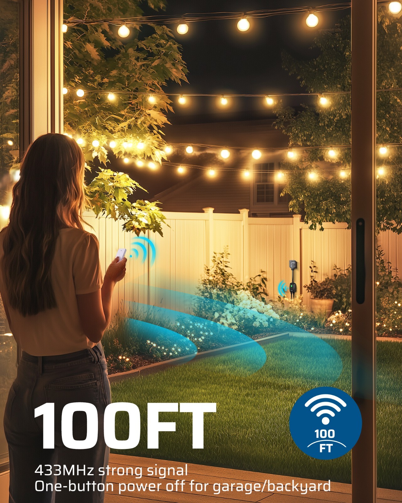 DEWENWILS Outdoor Wireless Remote Control Dual 3-Prong Outlet Weatherproof, 15A