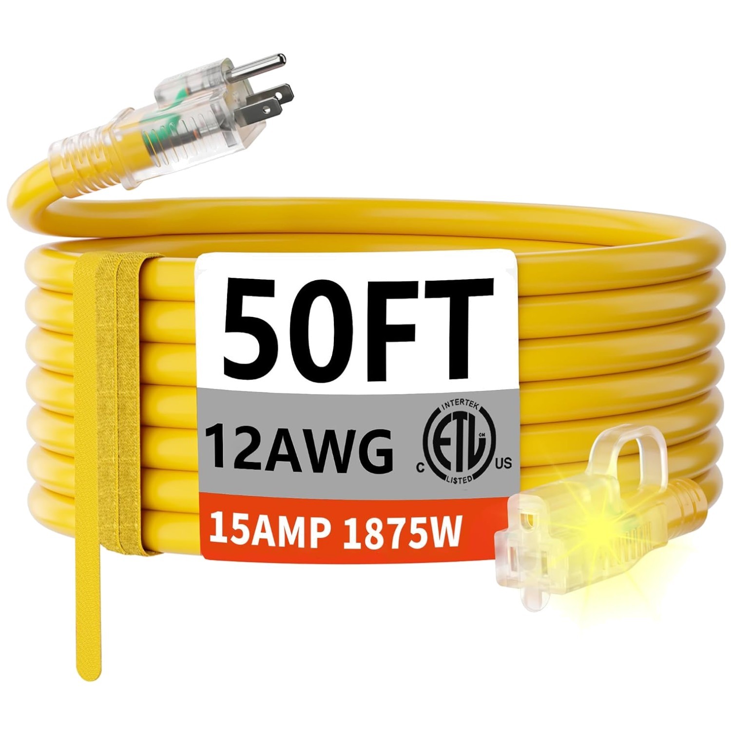 Waterproof 12AWG 50ft Electric Cord with Lighted End