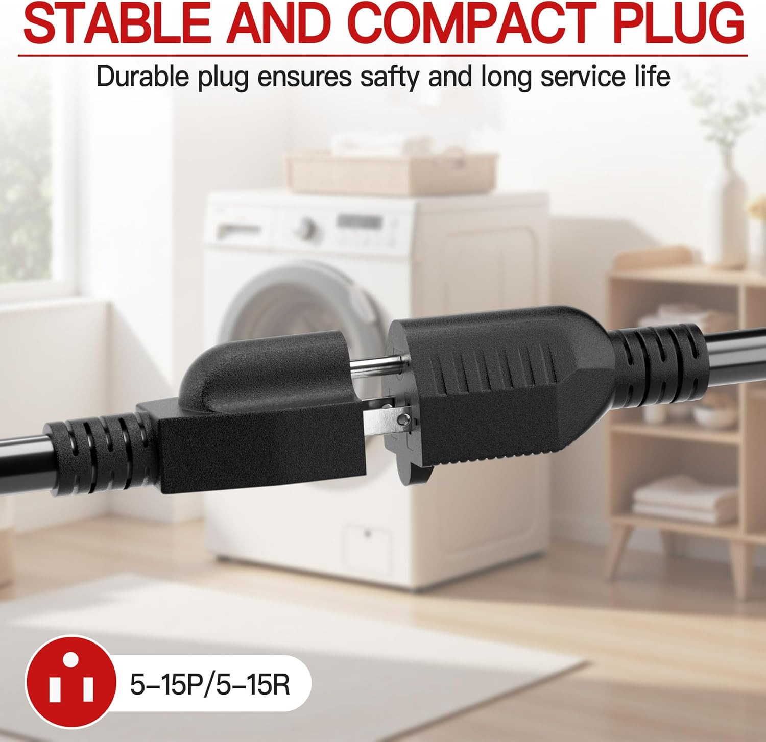 16/3 Short Extension Cord 4 FT, Black Extension Cord Flexible & Durable, Indoor