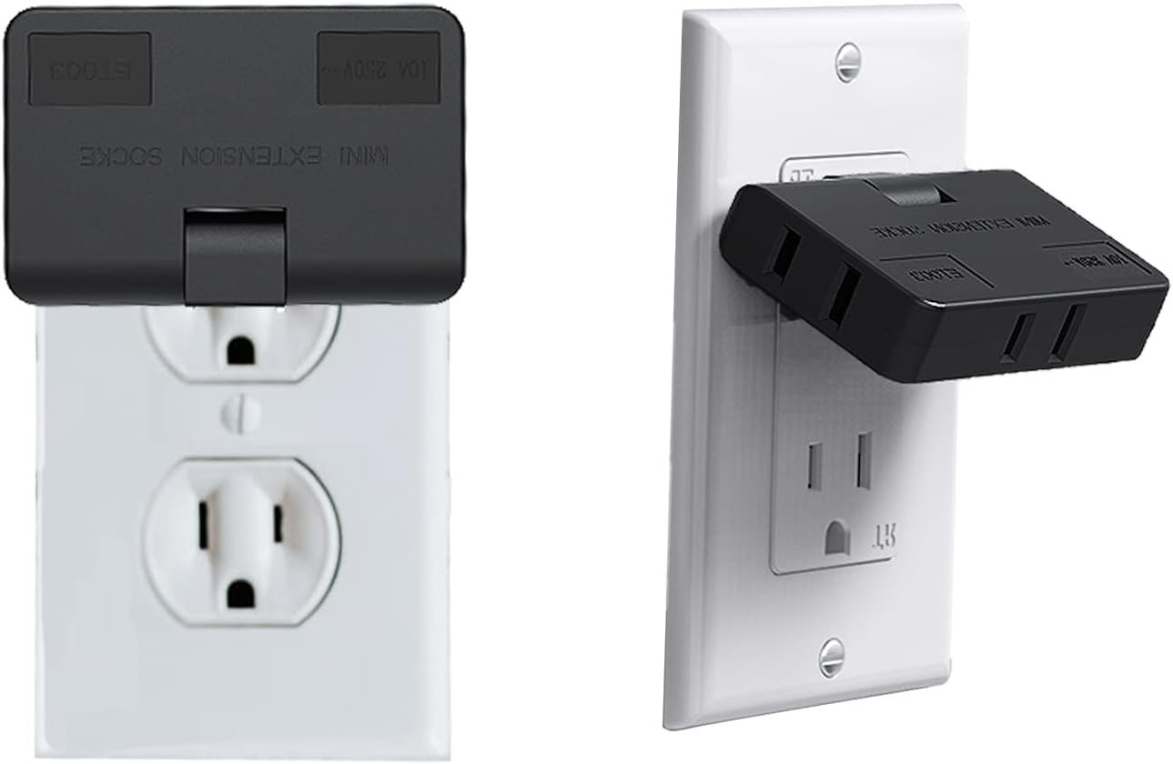 ETwinCoo 3-Way Flat Wall Outlet Extender & Splitter, 2-Prong Swivel Mini Plug…