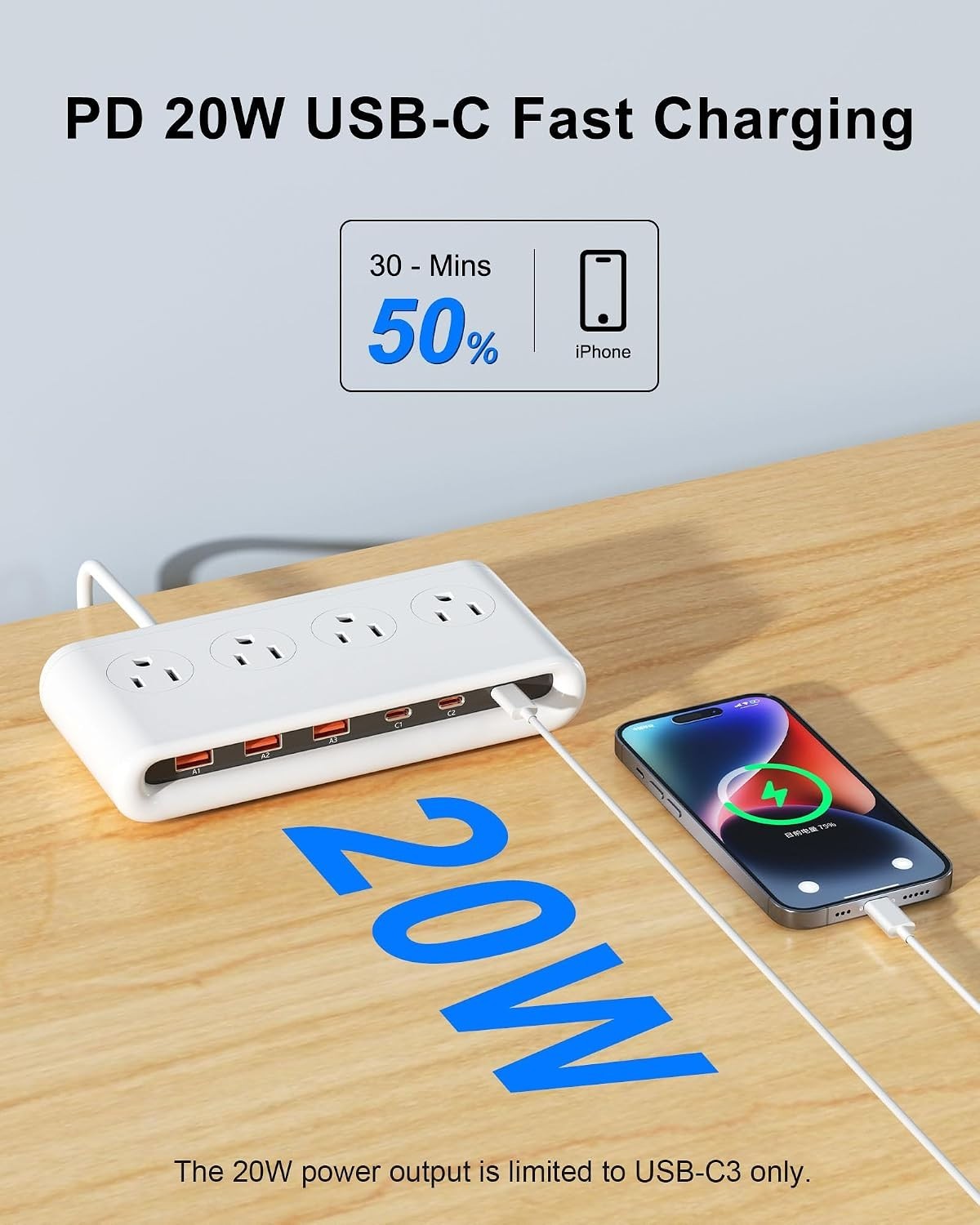 Durable Scratch-Resistant Power Strip with USB C – Essential for Every Gadget