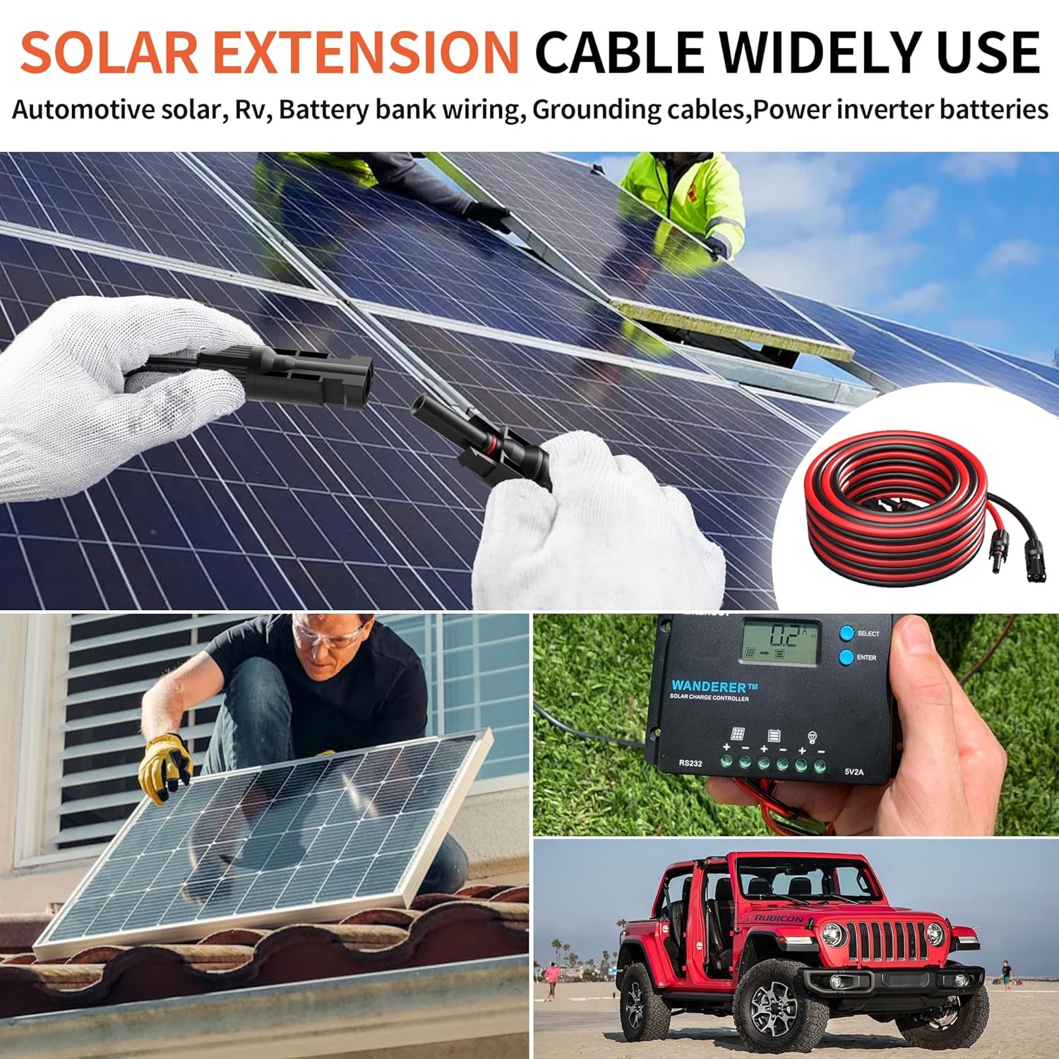1Pair of Solar Extension Cable with Connectors Solar Panel Adaptor 10AWG 10/20ft